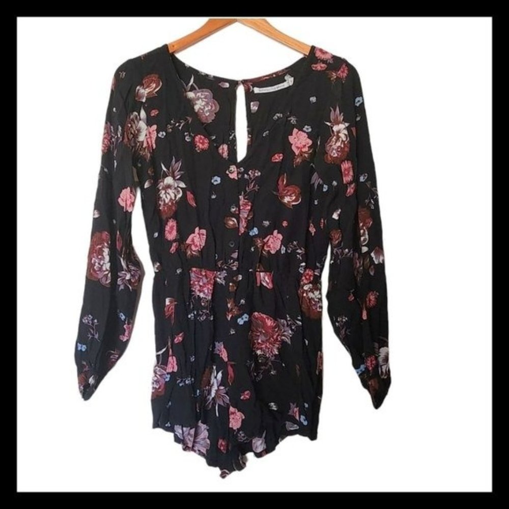 Faithfull the Brand Floral Romper Long Sleeve M Medium‎ Black V-Neck